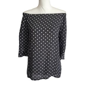 Theory Silk Polka Dot Off Shoulder Top
